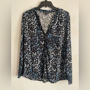 INC International Concepts Black and Blue Patterned Blouse